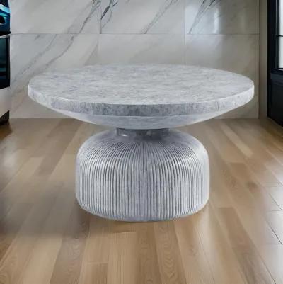 Lylie 30 Inch Coffee Table, Round Naturalistic Design, Gray Durable Cement - Benzara