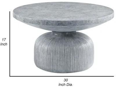 Lylie 30 Inch Coffee Table, Round Naturalistic Design, Gray Durable Cement - Benzara