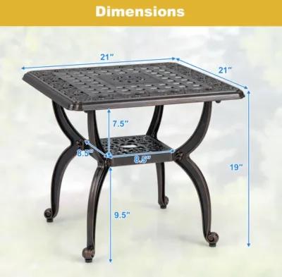 Hivvago Cast Aluminum Outdoor Side Table with Storage Shelf for Garden Porch Balcony