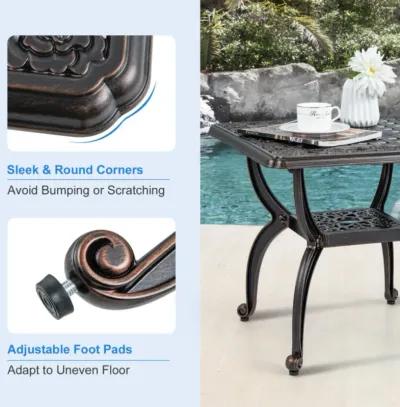 Hivvago Cast Aluminum Outdoor Side Table with Storage Shelf for Garden Porch Balcony