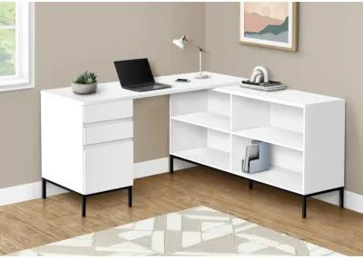 Computer Desk, Home Office, Corner, Storage Drawers, 60"L, L Shape, Work, Laptop, Metal, Laminate, White, Black, Contemporary, Modern