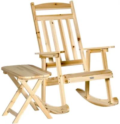 Natural Porch Set: 2-Piece Wooden Rocking Chairs with Foldable Table