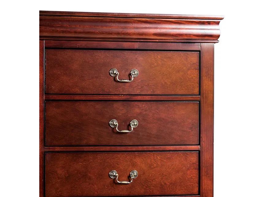 Ryla Tall Dresser Chest, 5 Drawers, Metal Handles, Cherry Brown Solid Wood