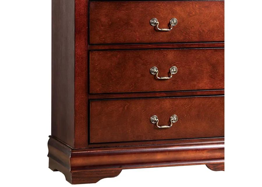 Ryla Tall Dresser Chest, 5 Drawers, Metal Handles, Cherry Brown Solid Wood