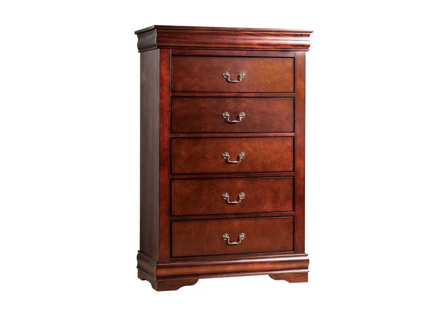 Ryla Tall Dresser Chest, 5 Drawers, Metal Handles, Cherry Brown Solid Wood