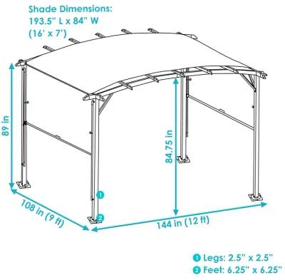 Sunnydaze 9 ft x 12 ft Metal Arched Pergola with Retractable Canopy