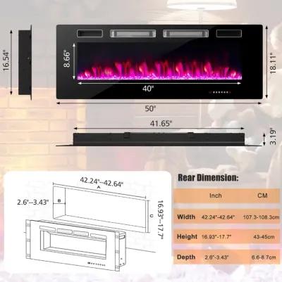 Ultra-Thin Electric Fireplace with Decorative Crystal Display