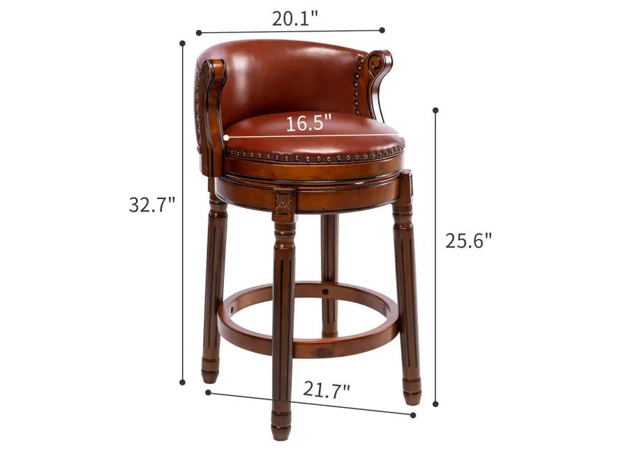 360 Swivel Bar Stool, 26" Seat Height, Cow Leather, Brown