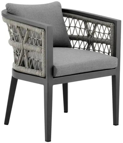 Hosa 22 Inch Outdoor Dining Chair Set of 2, Gray Aluminum, Woven Rope - Benzara