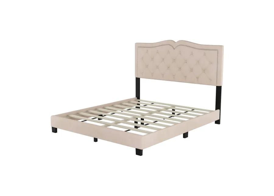 Merax Modern Velvet Platform Bed with Headboard