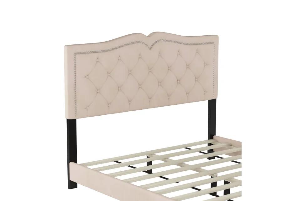 Merax Modern Velvet Platform Bed with Headboard