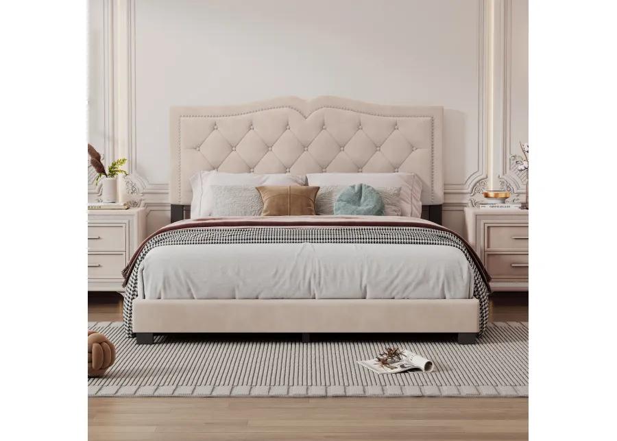 Merax Modern Velvet Platform Bed with Headboard