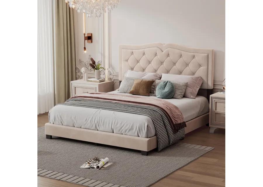 Merax Modern Velvet Platform Bed with Headboard