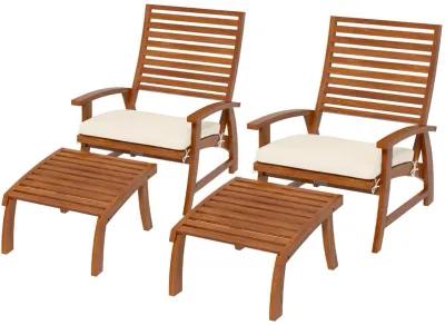 Outsunny 4 Pieces Patio Chairs w/ Cushion, Acacia Wood Patio Seat, White