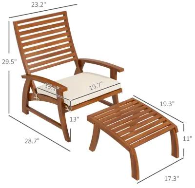 Outsunny 4 Pieces Patio Chairs w/ Cushion, Acacia Wood Patio Seat, White