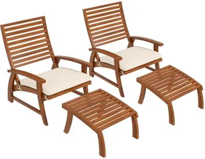 Outsunny 4 Pieces Patio Chairs w/ Cushion, Acacia Wood Patio Seat, White