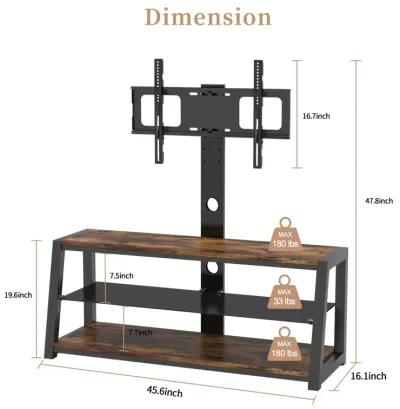 Wooden Storage TV Stand Tempered Glass Height Adjustable Universal Swivel Entertainment