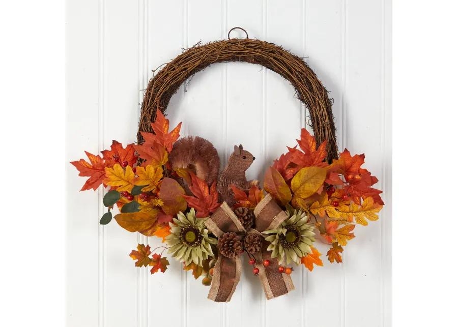 HomPlanti 26" Fall Harvest Artificial Autumn Wreath with Twig Base and Bunny