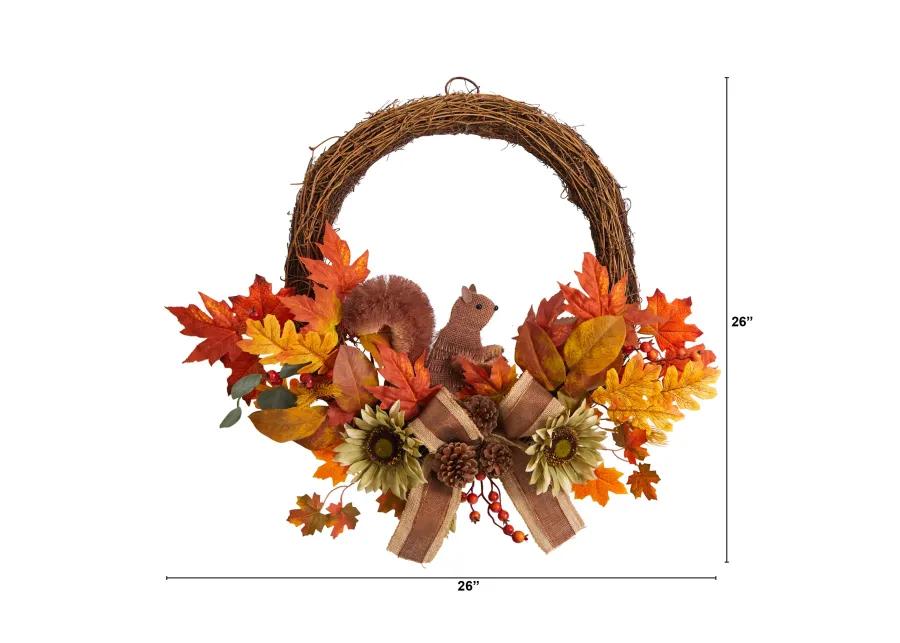 HomPlanti 26" Fall Harvest Artificial Autumn Wreath with Twig Base and Bunny