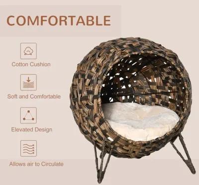 Brown Kitty Haven: 20.5" Woven Wicker Elevated Cat Bed