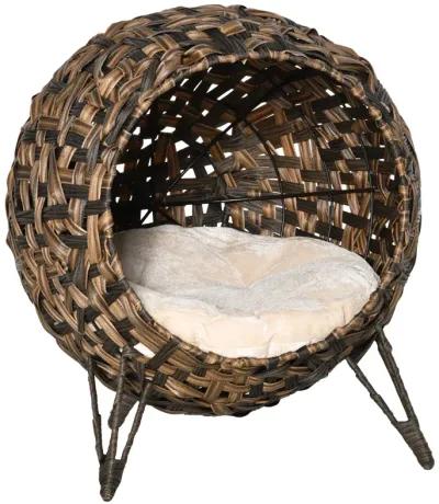 Brown Kitty Haven: 20.5" Woven Wicker Elevated Cat Bed