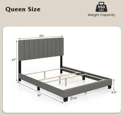 Queen Size Upholstered Bed Frame with Vertical Channel Tufted Headboard Gray