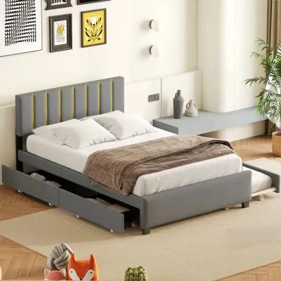 Merax Upholstered Platform Bed with 2 Drawers