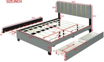 Merax Upholstered Platform Bed with 2 Drawers