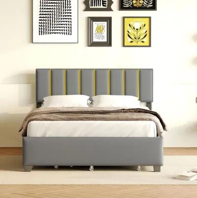 Merax Upholstered Platform Bed with 2 Drawers