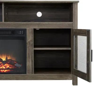 MONDWE Modern Farmhouse TV Stand with Electric Fireplace, Fit up to 65" Flat Screen TV with Storage Cabinet and Adjustable Shelves Industrial Entertainment Center for Living Room, Grey