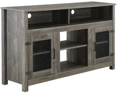 MONDWE Modern Farmhouse TV Stand with Electric Fireplace, Fit up to 65" Flat Screen TV with Storage Cabinet and Adjustable Shelves Industrial Entertainment Center for Living Room, Grey