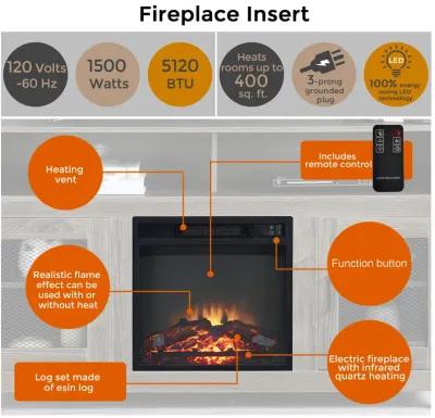 MONDWE Modern Farmhouse TV Stand with Electric Fireplace, Fit up to 65" Flat Screen TV with Storage Cabinet and Adjustable Shelves Industrial Entertainment Center for Living Room, Grey