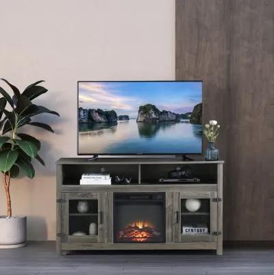 MONDWE Modern Farmhouse TV Stand with Electric Fireplace, Fit up to 65" Flat Screen TV with Storage Cabinet and Adjustable Shelves Industrial Entertainment Center for Living Room, Grey