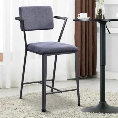 Fabric Upholstered Metal Counter Height Chair, Set of 2,Gray and Black-Benzara