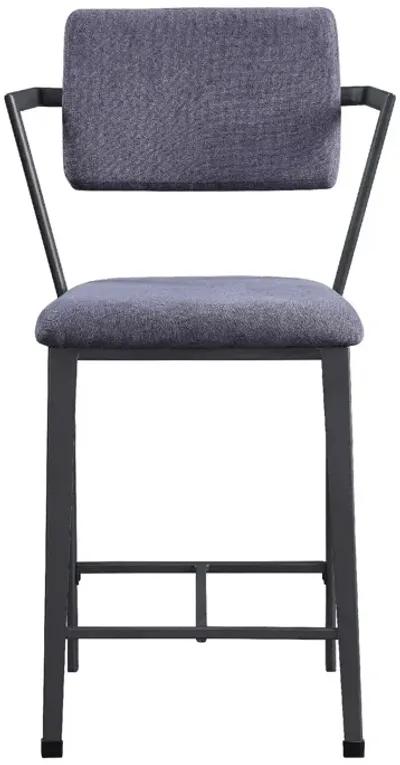 Fabric Upholstered Metal Counter Height Chair, Set of 2,Gray and Black-Benzara