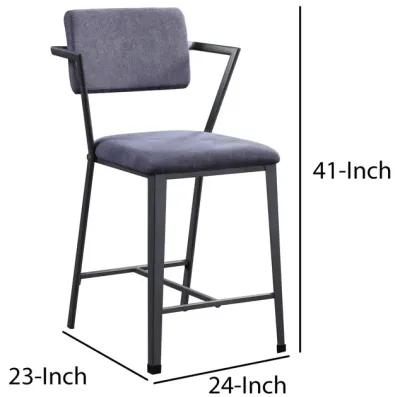 Fabric Upholstered Metal Counter Height Chair, Set of 2,Gray and Black-Benzara