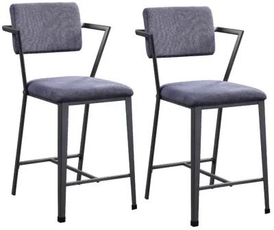 Fabric Upholstered Metal Counter Height Chair, Set of 2,Gray and Black-Benzara