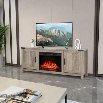 Electric Fireplace TV Stand with Storage Cabinets for TVs up to 70 Inch-Natural