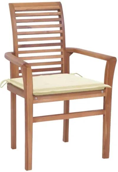 vidaXL Dining Chairs 2 pcs with Cream Cushions Solid Teak Wood