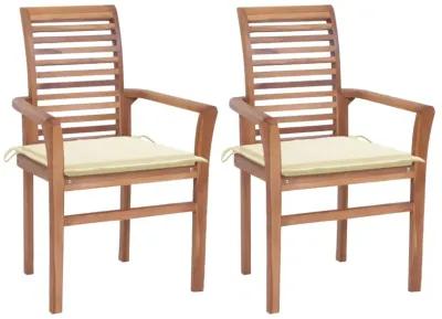 vidaXL Dining Chairs 2 pcs with Cream Cushions Solid Teak Wood