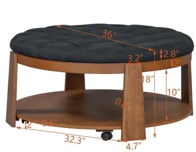 Merax 2-Tier Round Ottoman Coffee Table with Wheels