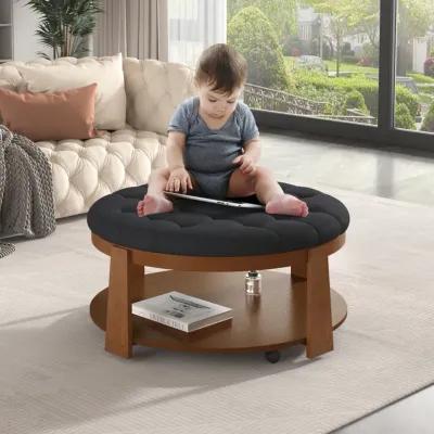 Merax 2-Tier Round Ottoman Coffee Table with Wheels