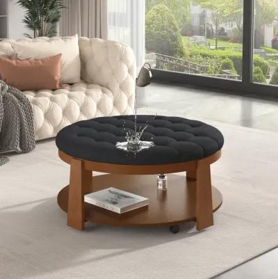 Merax 2-Tier Round Ottoman Coffee Table with Wheels