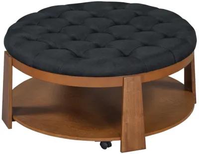 Merax 2-Tier Round Ottoman Coffee Table with Wheels