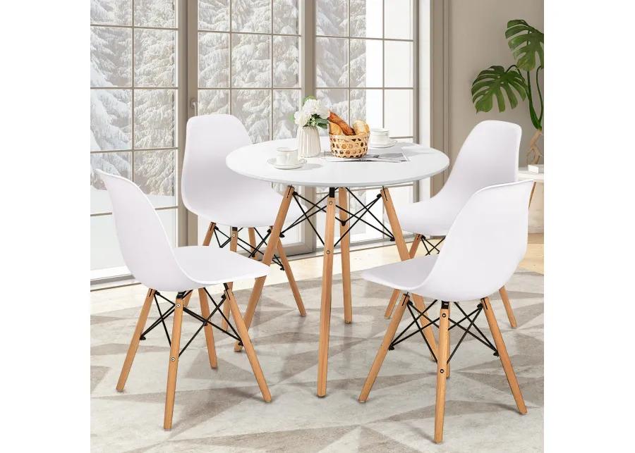 Round Modern Dining Table with Solid Wooden Leg-White