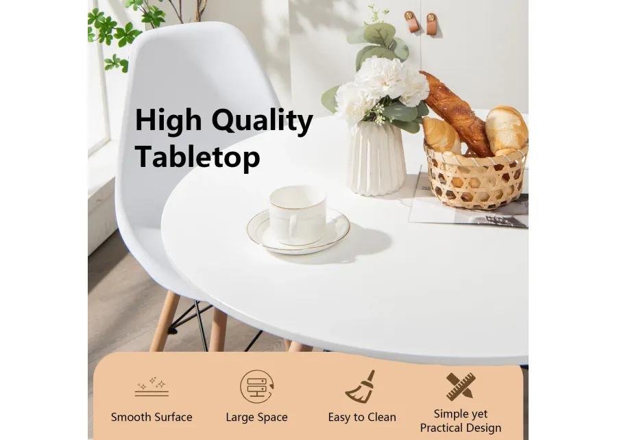 Round Modern Dining Table with Solid Wooden Leg-White