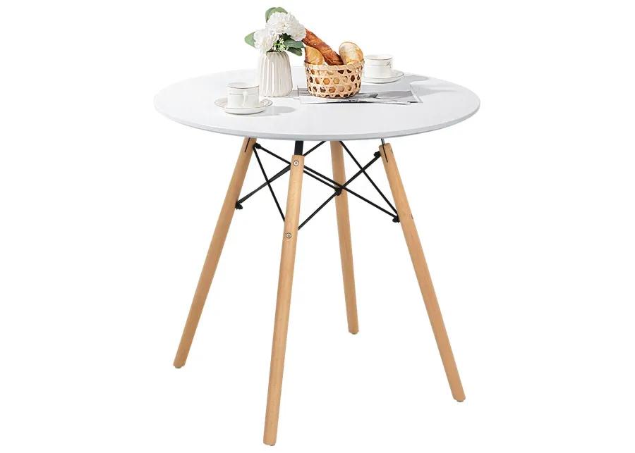 Round Modern Dining Table with Solid Wooden Leg-White