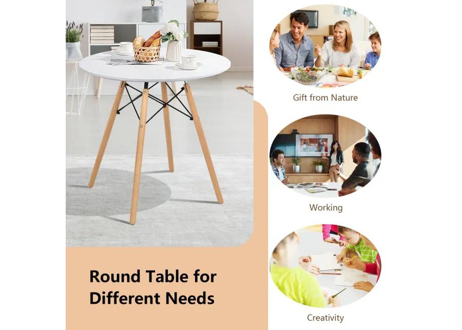 Round Modern Dining Table with Solid Wooden Leg-White