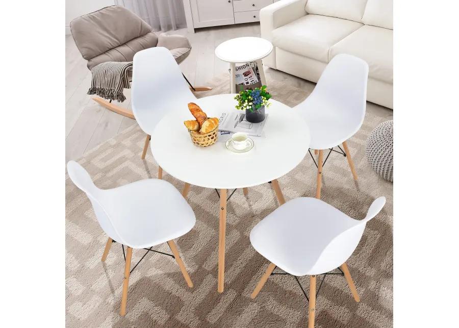 Round Modern Dining Table with Solid Wooden Leg-White