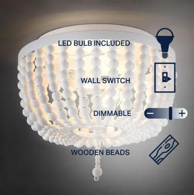 Allison 2-Light Shabby Chic Farmhouse Wood Beaded/Metal LED Flush Mount